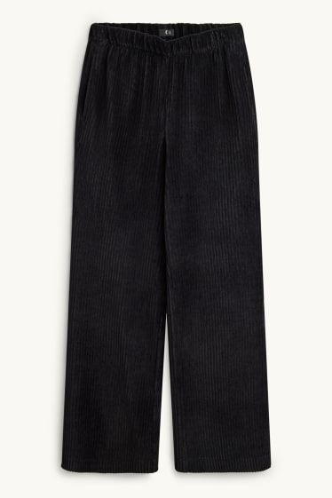 Dames - Broek van corduroy - high waist - wide leg - zwart