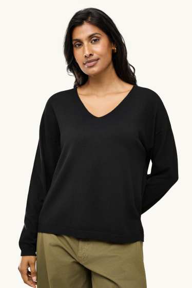 Donna - Maglione con scollo a V - nero