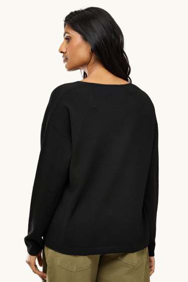 Donna - Maglione con scollo a V - nero