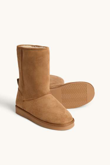Damen - Stiefel - Velourslederimitat - hellbraun