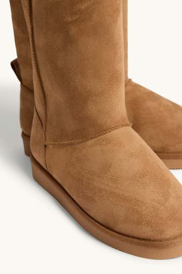 Damen - Stiefel - Velourslederimitat - hellbraun