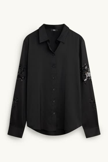 Donna - Camicia - effetto brillante - nero