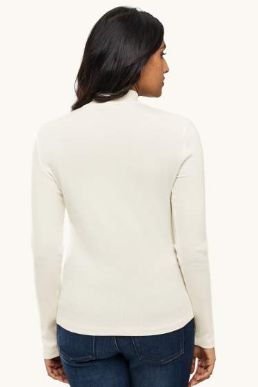 Dona - Samarreta de mànigues llargues - slim fit - acanalada - blanc trencat