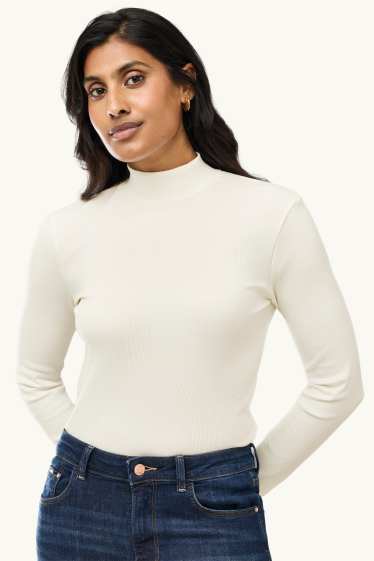 Dona - Samarreta de mànigues llargues - slim fit - acanalada - blanc trencat
