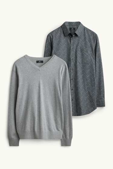 Home - Conjunt - jersei i camisa formal - 2 peces - negre/gris