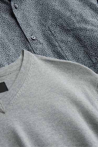 Home - Conjunt - jersei i camisa formal - 2 peces - negre/gris