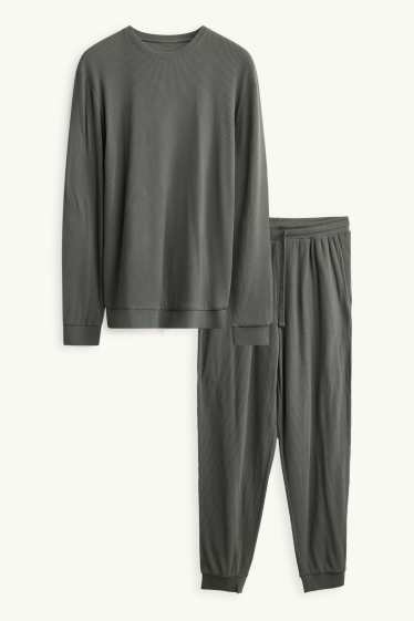 Hommes - Pyjama - finition côtelée - vert