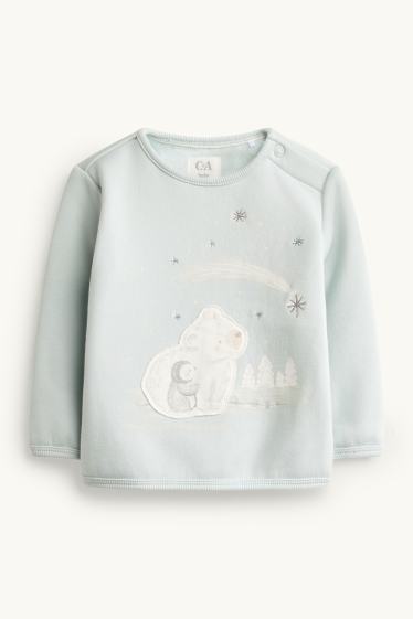 Unisex - Polar bear and penguin - baby sweatshirt - plush-lined - light blue