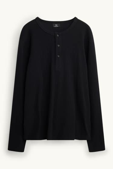 Heren - Longsleeve - relaxed fit - met structuur - zwart