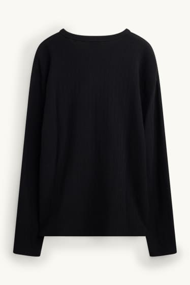 Heren - Longsleeve - relaxed fit - met structuur - zwart