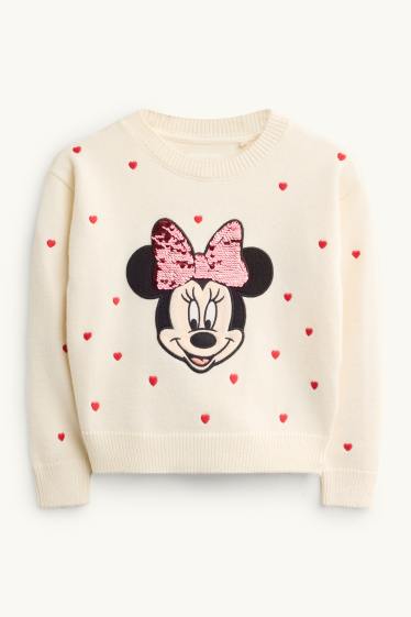 Copii - Fete - Minnie Mouse - pulover - aspect lucios - roșu / alb-crem