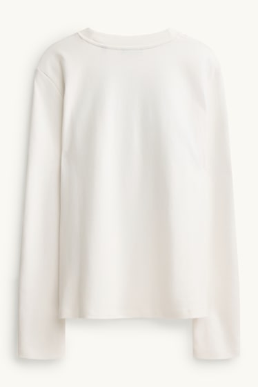 Donna - Maglia a maniche lunghe - regular fit - effetto brillante - a fiori - bianco