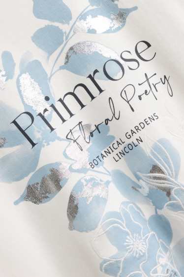 Donna - Maglia a maniche lunghe - regular fit - effetto brillante - a fiori - bianco