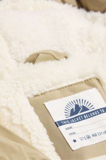 Baby Boys - Bear - quilted baby jacket with hood - lined - beige / blue