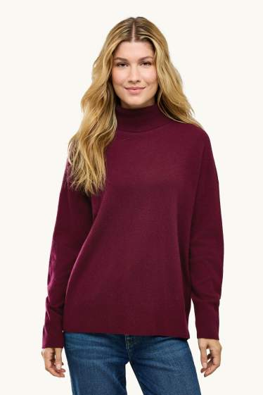 Femmes - Pull à col roulé en cachemire - bordeaux