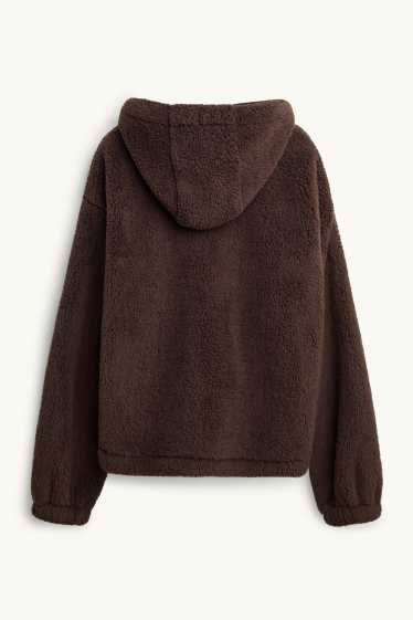Femmes - Veste en peluche avec capuche - marron foncé