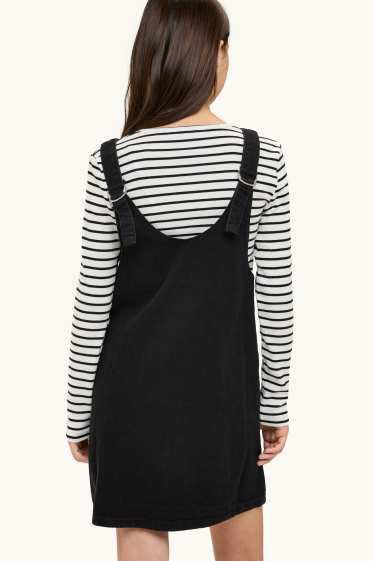 Bambine - Set - maglia a maniche lunghe e salopette di jeans - 2 pezzi - nero / bianco