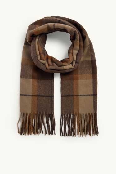 Herren - Fransenschal - kariert - braun / beige