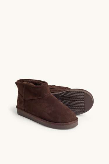 Damen - Ankle Boots - Velourslederimitat - dunkelbraun