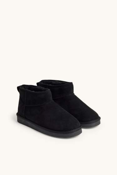 Damen - Ankle Boots - Velourslederimitat - schwarz