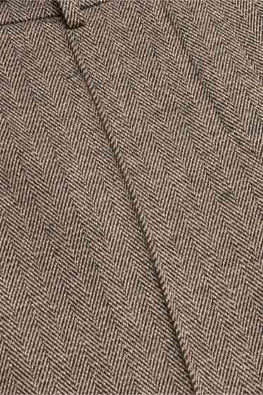 Women - Cloth trousers with belt - mid-rise waist - tapered fit - patterned - brown