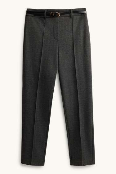 Dona - Pantalons de tela amb cinturó - mid waist - tapered fit - amb patró - gris fosc