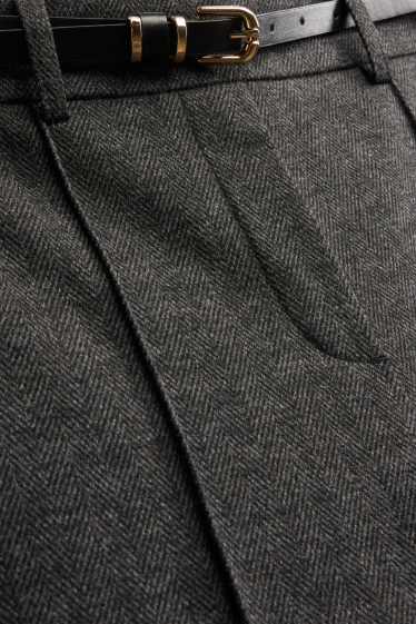 Dona - Pantalons de tela amb cinturó - mid waist - tapered fit - amb patró - gris fosc