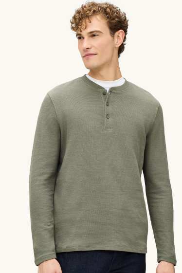 Bărbați - Tricou cu mânecă lungă - regular fit - structurat - verde
