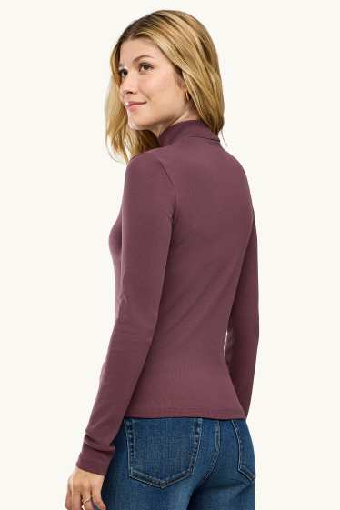 Damen - Langarmshirt - Slim Fit - gerippt - bordeaux