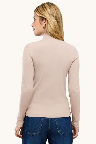 Damen - Langarmshirt - Slim Fit - gerippt - hellbeige