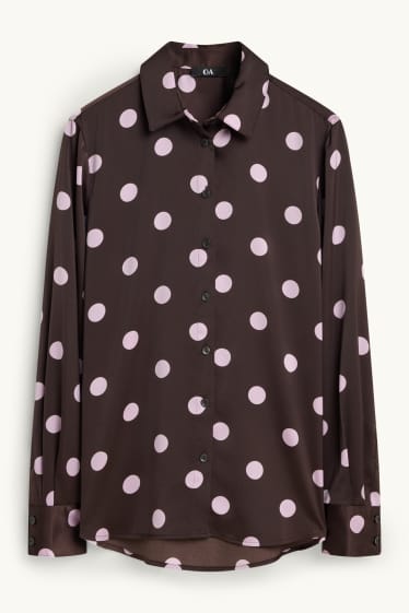 Femmes - Blouse-chemise en satin - à pois - marron / rose