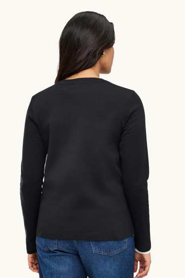 Damen - Langarmshirt mit Strasssteinen - Regular Fit - schwarz