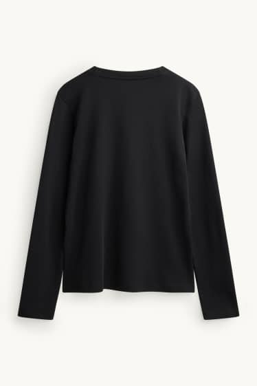Damen - Langarmshirt mit Strasssteinen - Regular Fit - schwarz