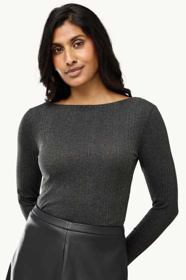 Damen - Langarmshirt - Regular Fit - gerippt - dunkelgrau