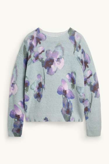 Damen - Pullover - geblümt - mintgrün
