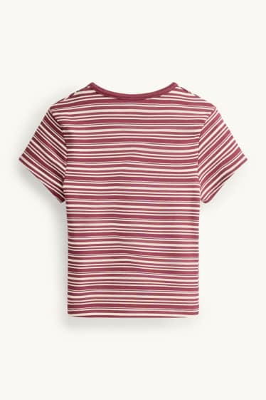 Dames - T-shirt - slim fit - gestreept - rood / wit