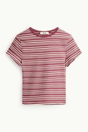 Dames - T-shirt - slim fit - gestreept - rood / wit