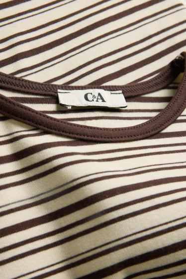 Dames - T-shirt - slim fit - gestreept - bruin / beige