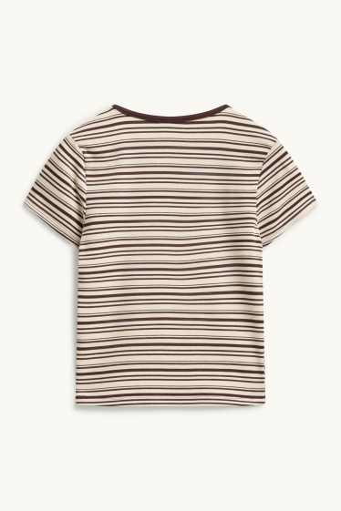 Dames - T-shirt - slim fit - gestreept - bruin / beige