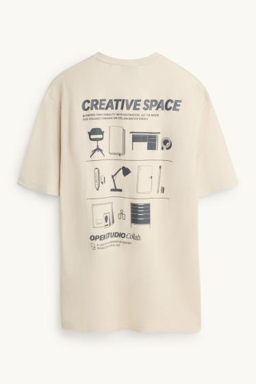 Heren - T-shirt - relaxed fit - crèmekleurig