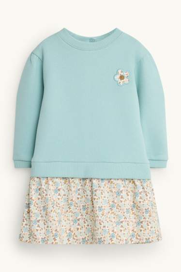 Bébés filles - Fleur - robe pour bébé - look 2-en-1 - blanc / bleu clair