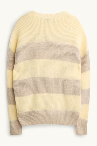 Damen - Pullover - gerippt - gestreift - gelb