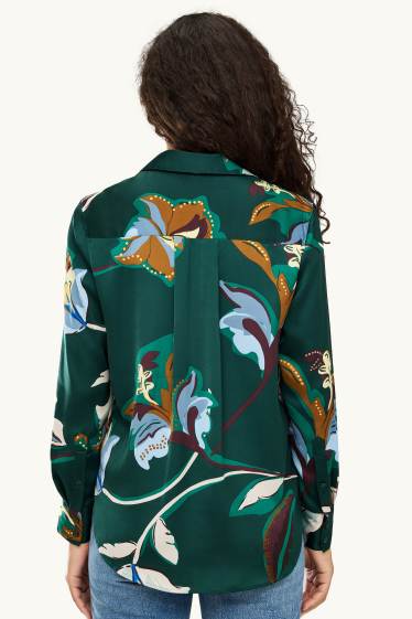 Femmes - Chemisier en satin - regular fit - à fleurs - vert foncé