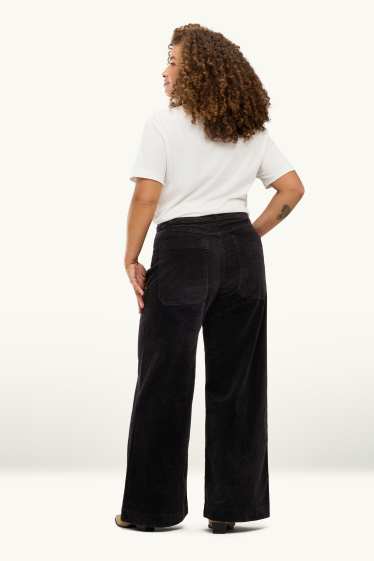 Donna - Pantaloni di velluto a coste - vita alta - gamba larga - nero