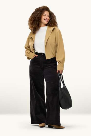 Donna - Pantaloni di velluto a coste - vita alta - gamba larga - nero