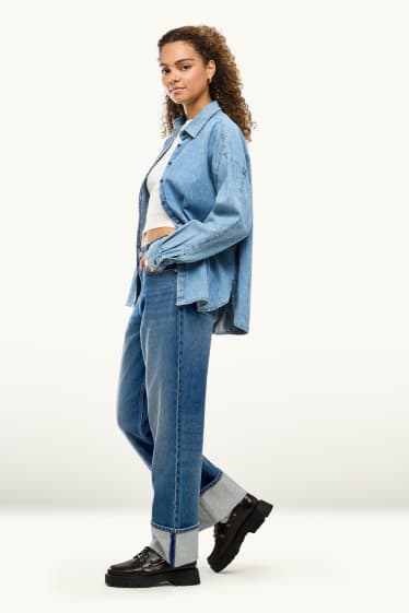 Damen - Baggy Jeans - Mid Waist - jeansblau
