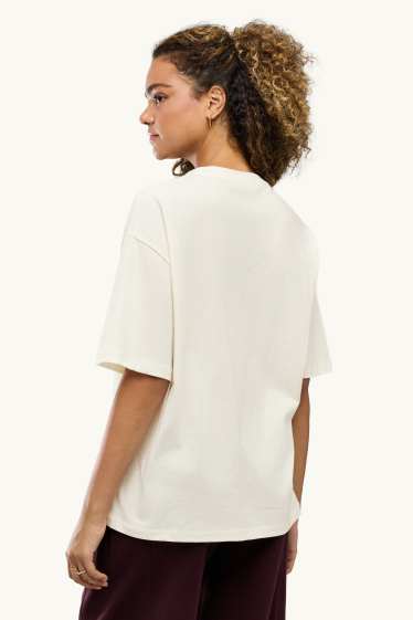 Femmes - T-shirt - oversize - brodé - crème