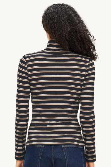 Dona - Samarreta de mànigues llargues - slim fit - de ratlles - negre/beix