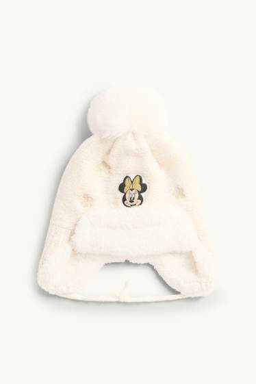 Baby Mädchen - Minnie Maus - Blümchen - Baby-Bommelmütze - Glanz-Effekt - cremeweiss
