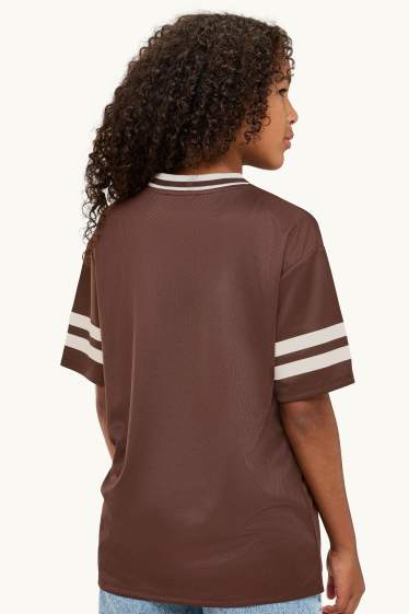 Enfants filles - T-shirt avec encolure V - Oversize - marron / blanc crème